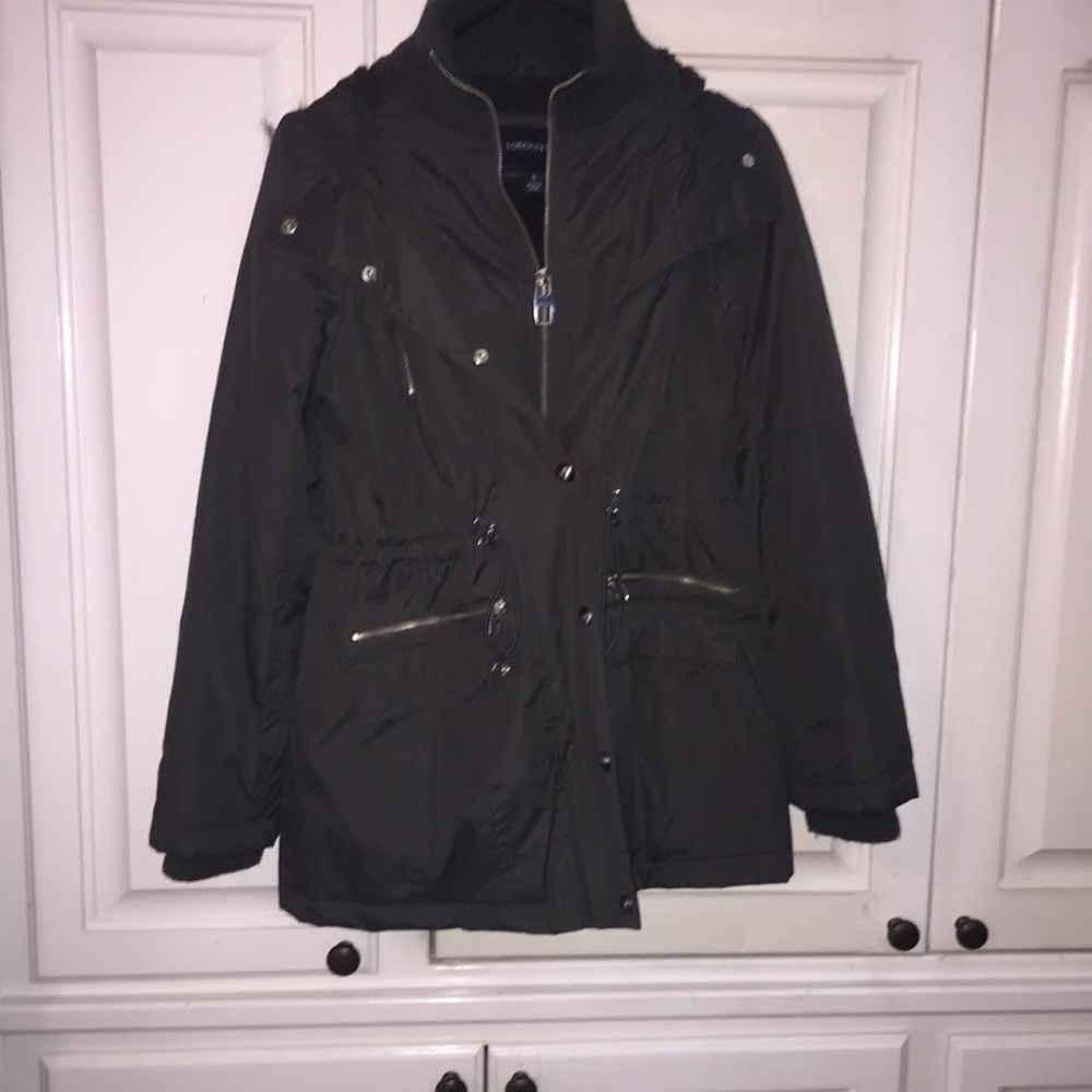 London fog faux fur army green down coat